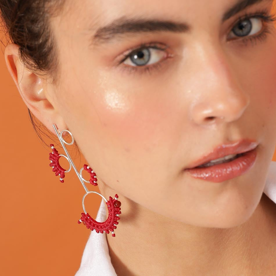 Aretes 4 Círculos Plateados