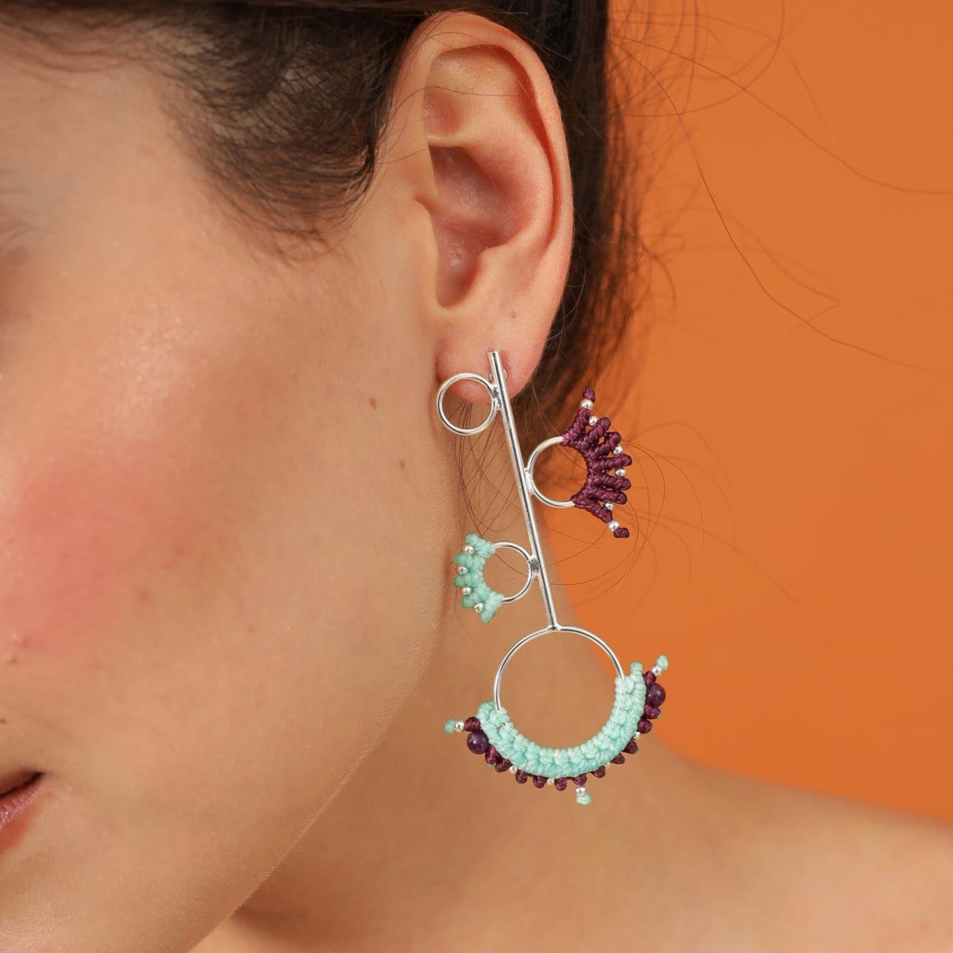 Aretes 4 Círculos Plateados